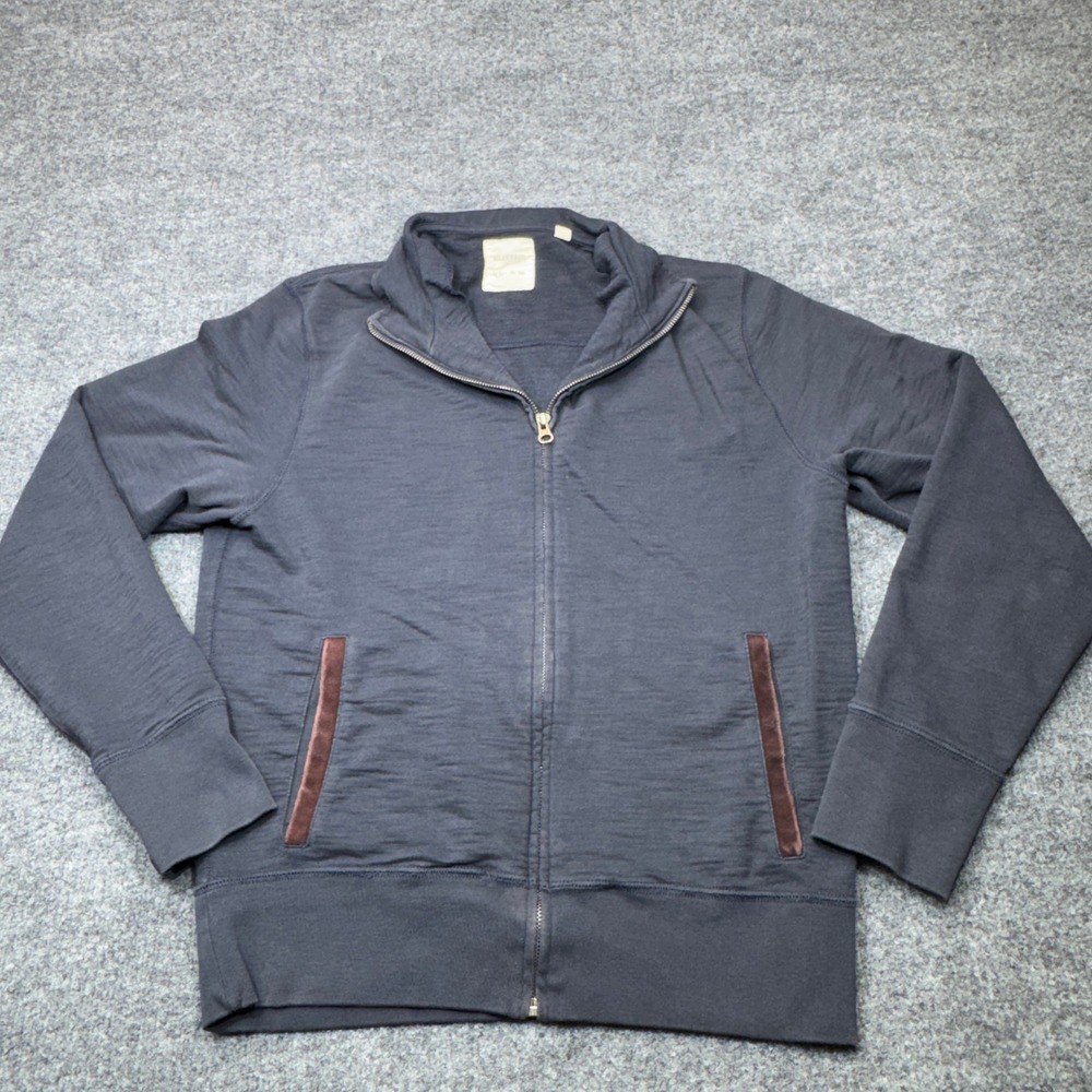 Billy Reid Full Zip Sweater Jacket Mens Medium Gray Leather Trim Quiet Luxury